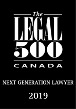 Recognition graphic from Legal 500 – Next Generation Lawyer 2019